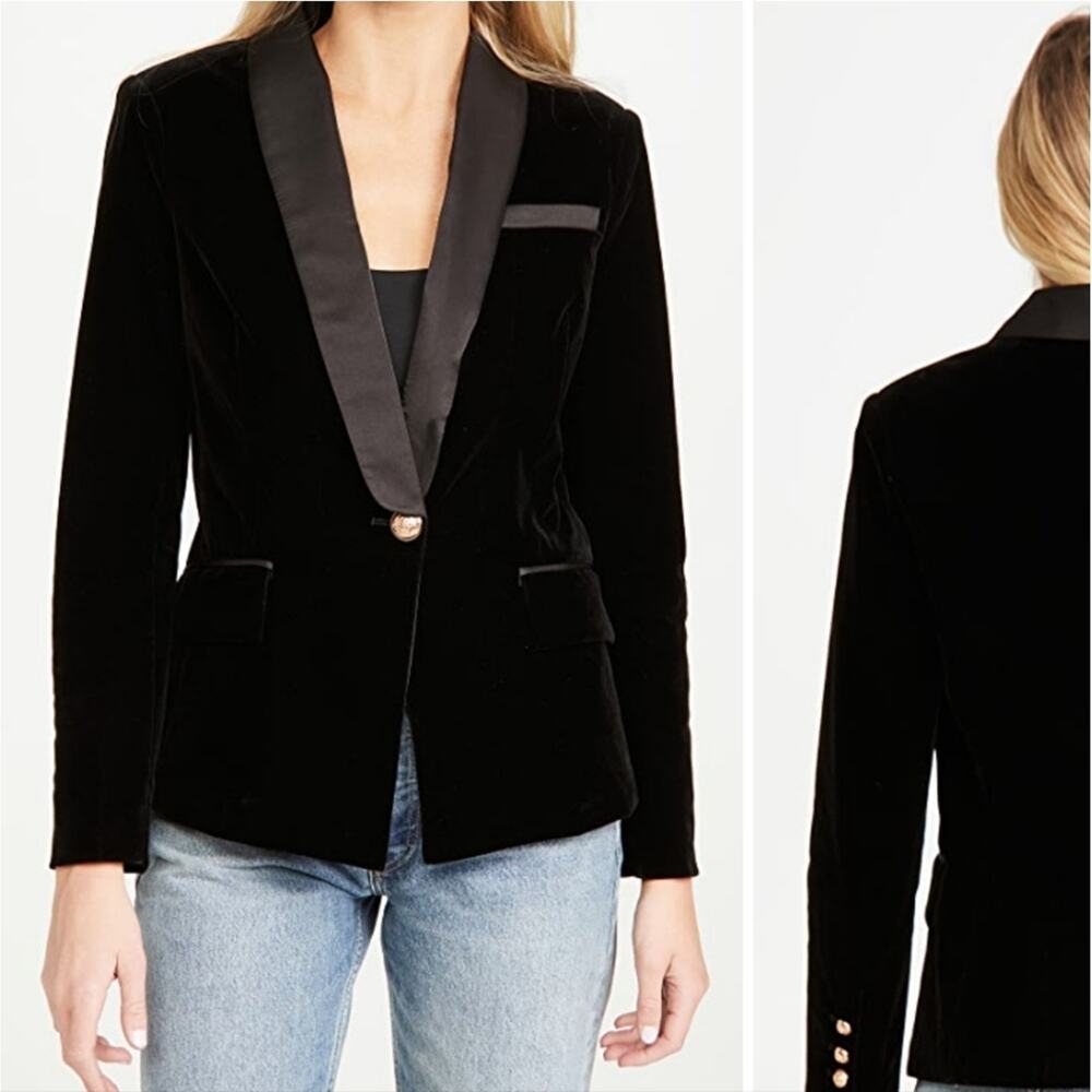 Lioness palazzo bruaccini velvet tuxedo blazer Sz S jacket black one button A14C